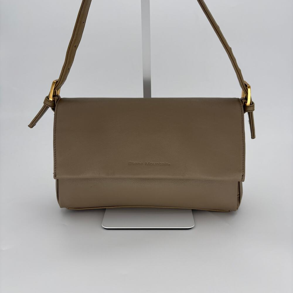 Stone Mountain Y2K Taupe Leather Multi Compartment Flap Crossbody Bag